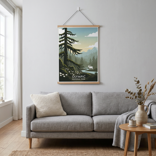 Olympic National Park Poster — Vintage Washington Roosevelt Elk Old-Growth Print