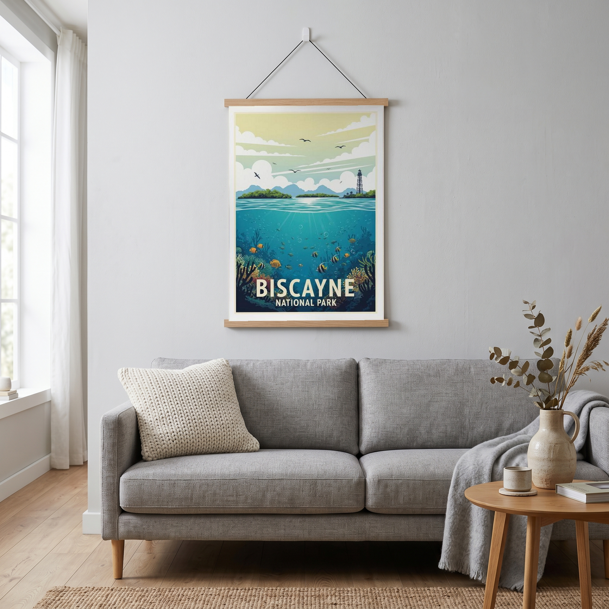 Biscayne National Park Poster — Vintage Florida Coral Reef Lighthouse Print