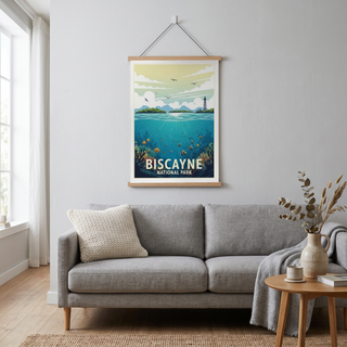 Biscayne National Park Poster — Vintage Florida Coral Reef Lighthouse Print