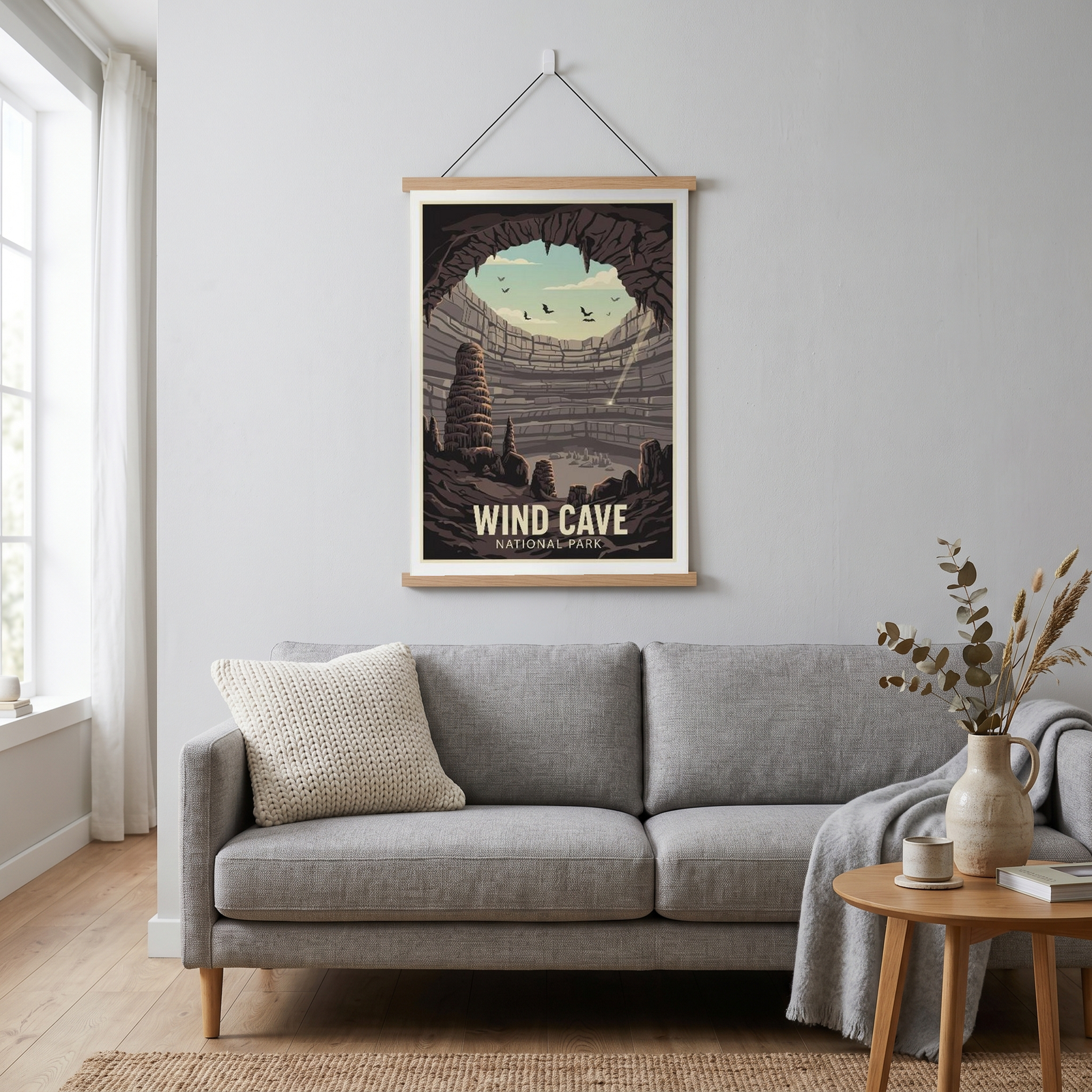 Wind Cave National Park Poster — Vintage South Dakota Cave Bat Print