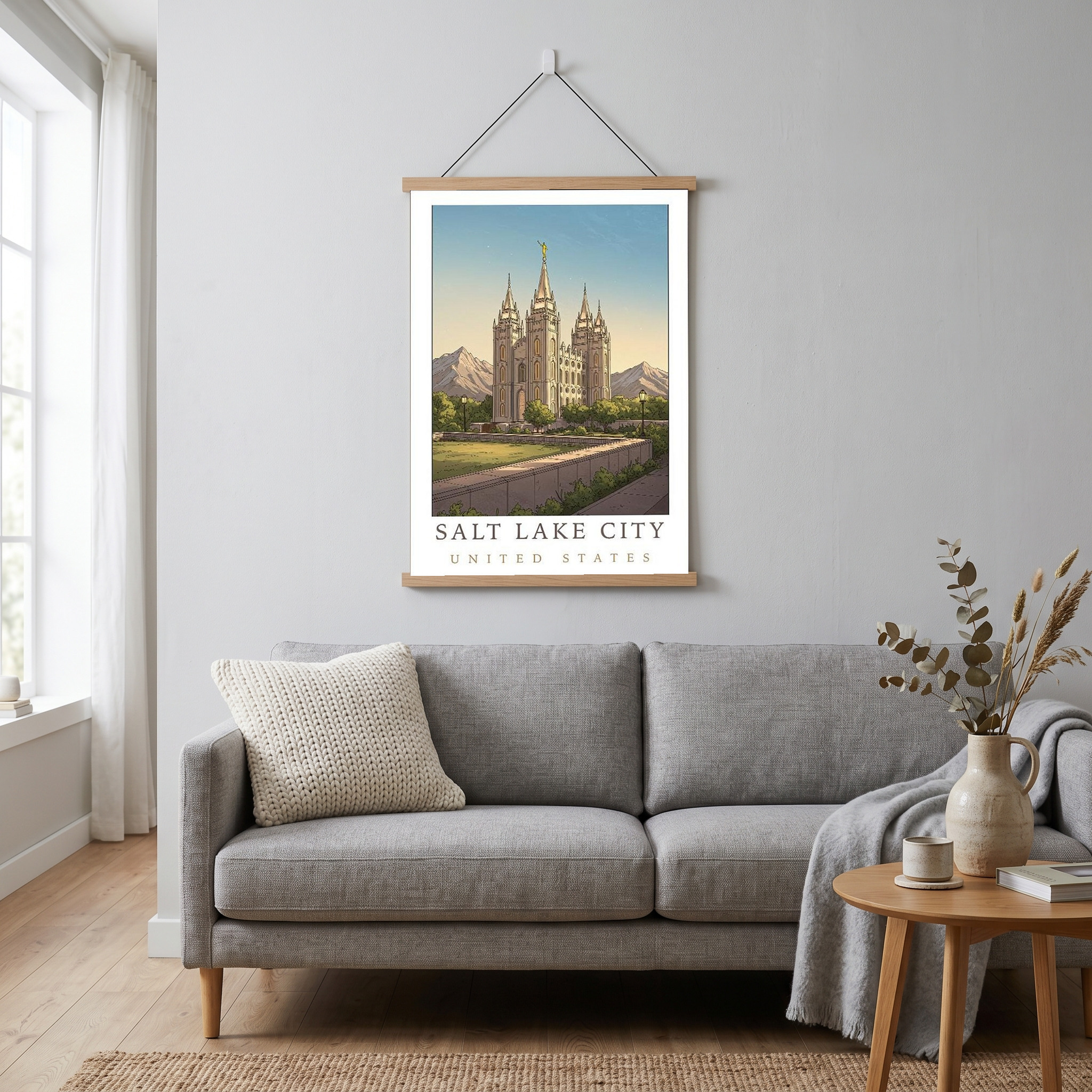 Salt Lake City Utah Travel Poster — Temple Square Wasatch Mountains Print