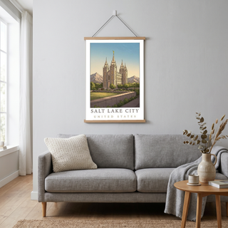 Salt Lake City Utah Travel Poster — Temple Square Wasatch Mountains Print