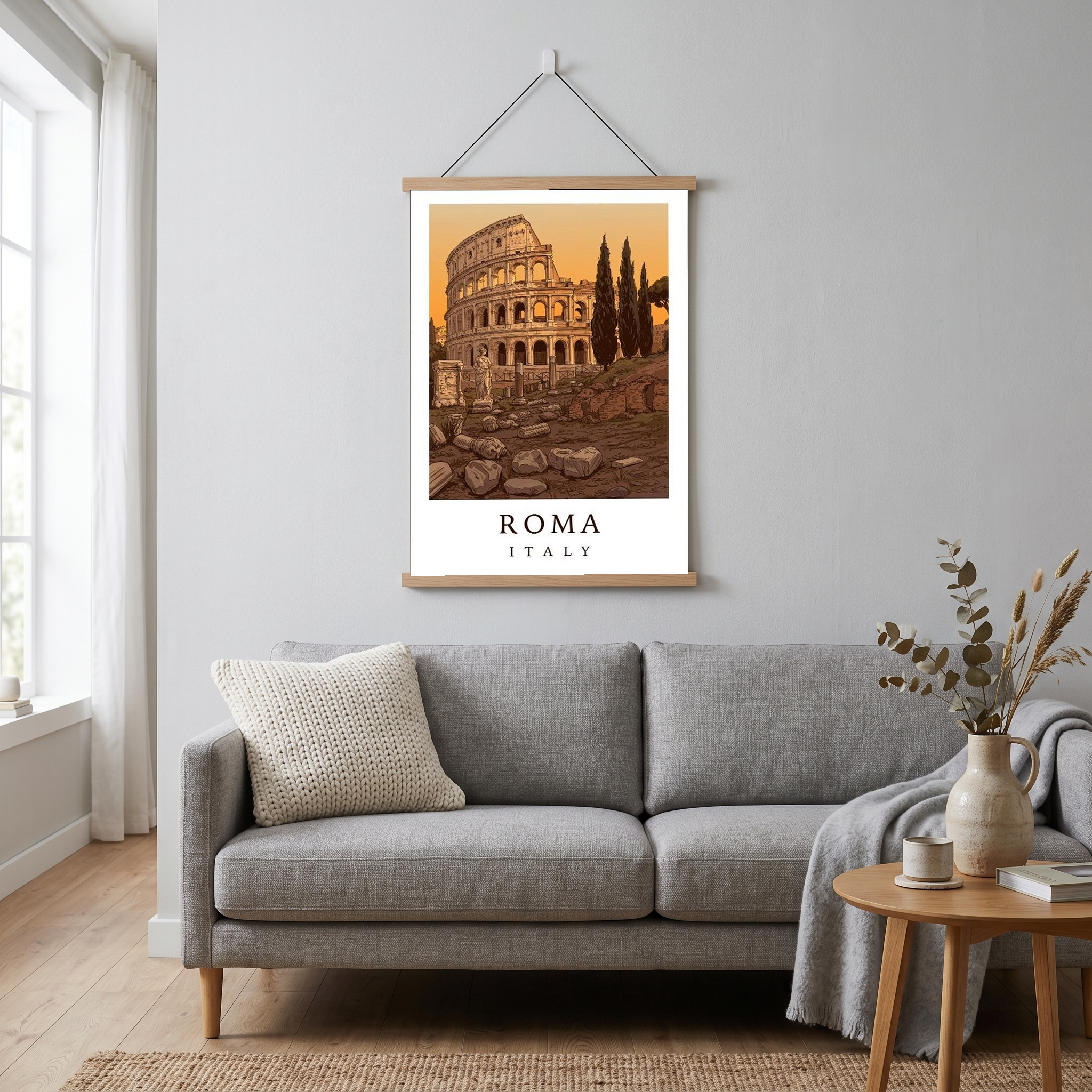 Rome Italy Travel Poster — Colosseum Ancient Ruins Cypress Print