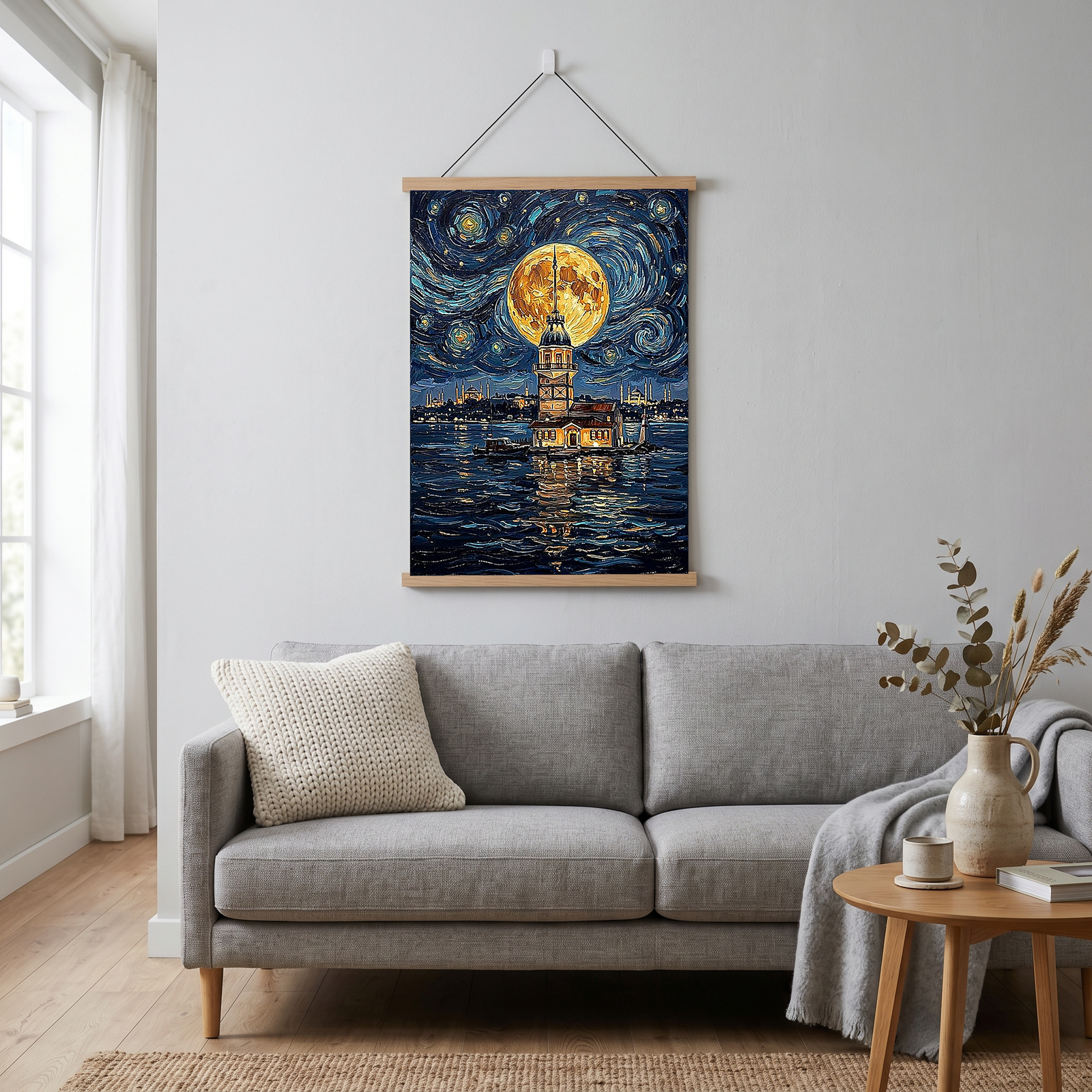 Maiden Tower Istanbul Full Moon Print — Van Gogh-Style Skyline Wall Art