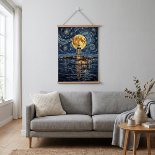 Maiden Tower Istanbul Full Moon Print — Van Gogh-Style Skyline Wall Art
