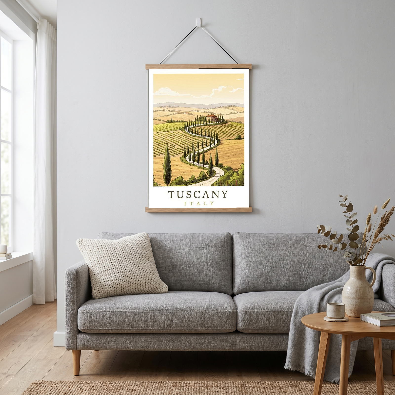 Tuscany Italy Travel Poster — Rolling Hills Cypress Vineyards Print