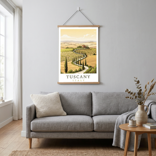 Tuscany Italy Travel Poster — Rolling Hills Cypress Vineyards Print