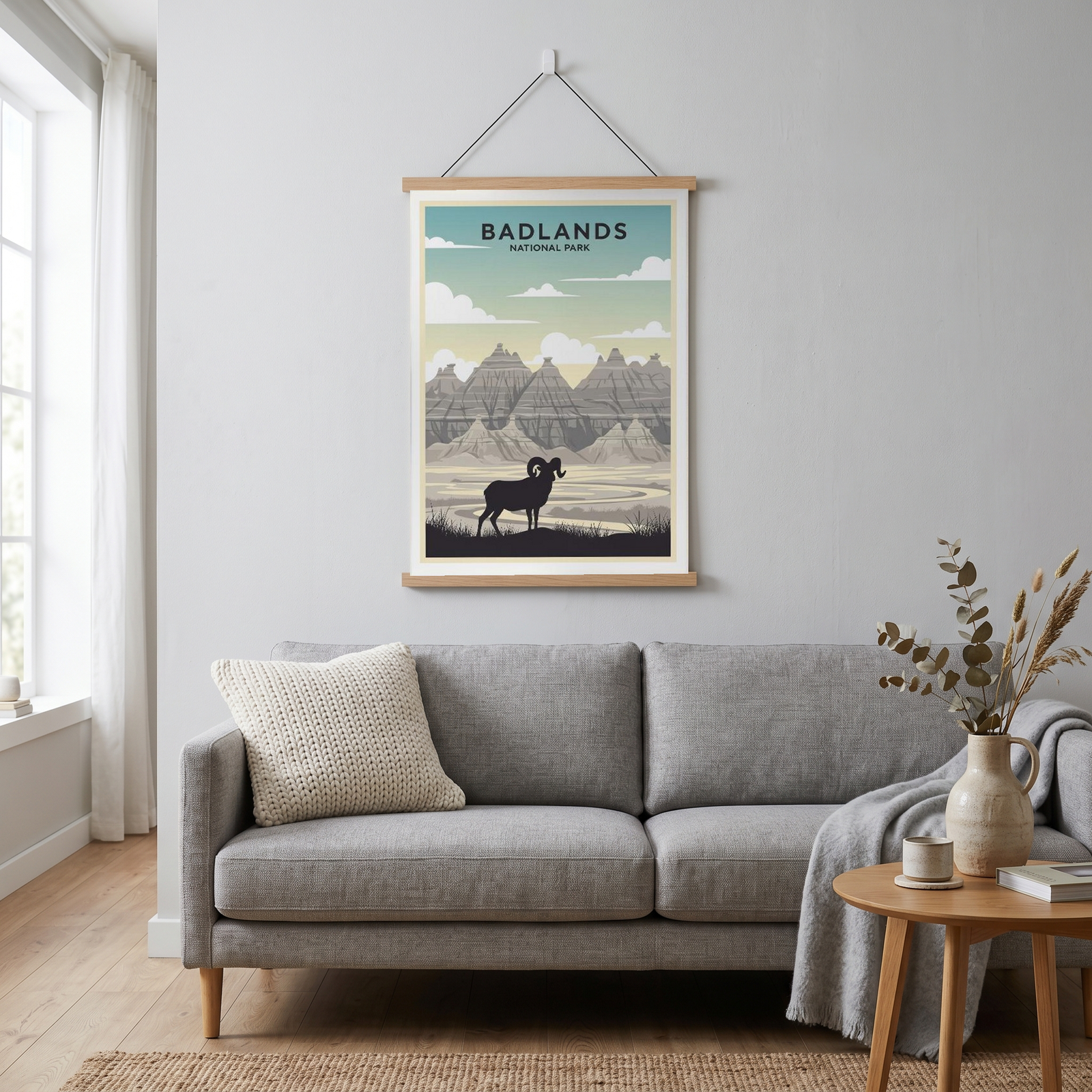Badlands National Park Poster — Vintage Bighorn Sheep South Dakota Print