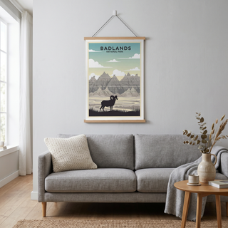 Badlands National Park Poster — Vintage Bighorn Sheep South Dakota Print