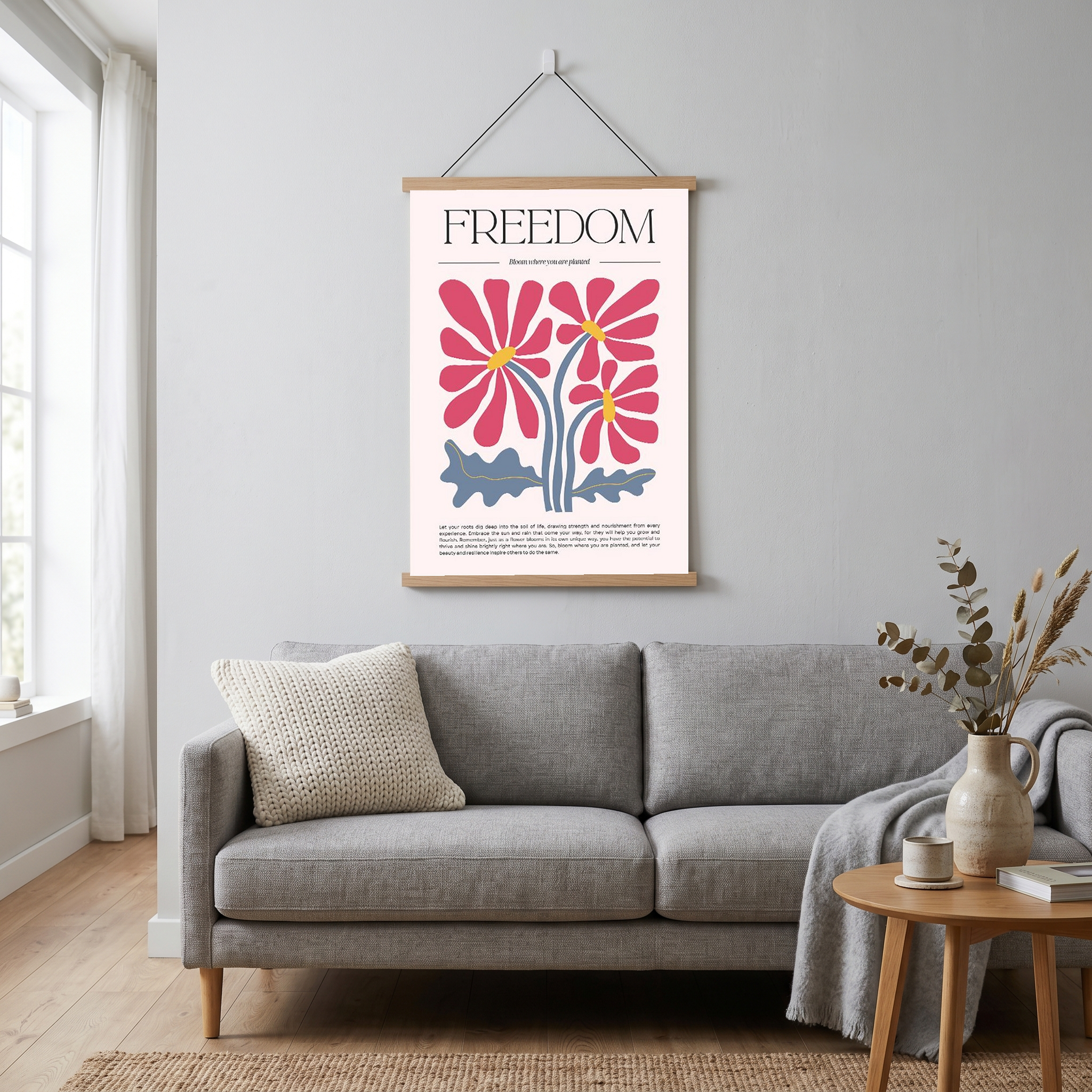 Freedom Bloom Where You Are Planted Floral Poster - Pink Daisy Wall Art Print