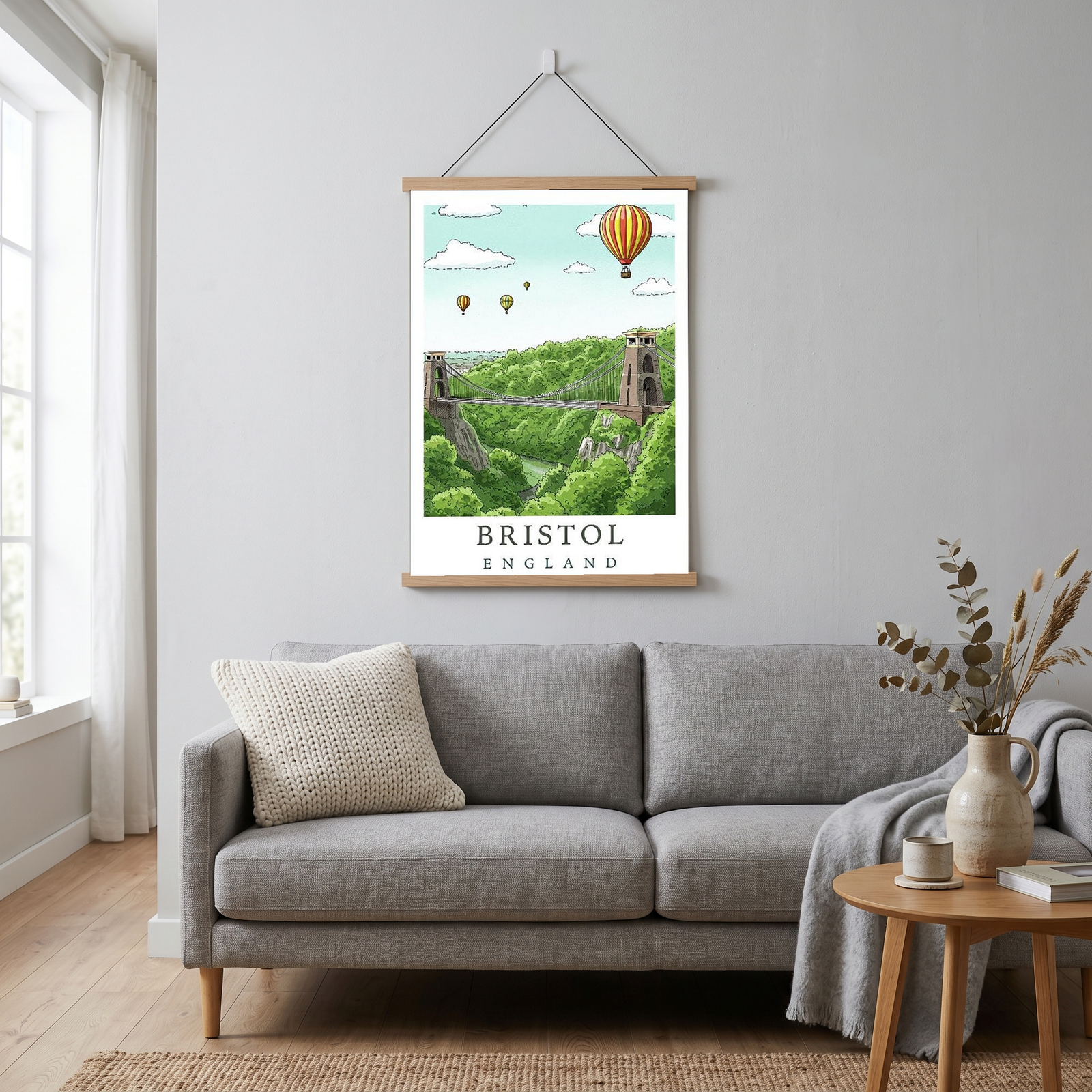 Bristol England Travel Poster — Clifton Bridge Hot Air Balloon Print