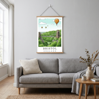 Bristol England Travel Poster — Clifton Bridge Hot Air Balloon Print