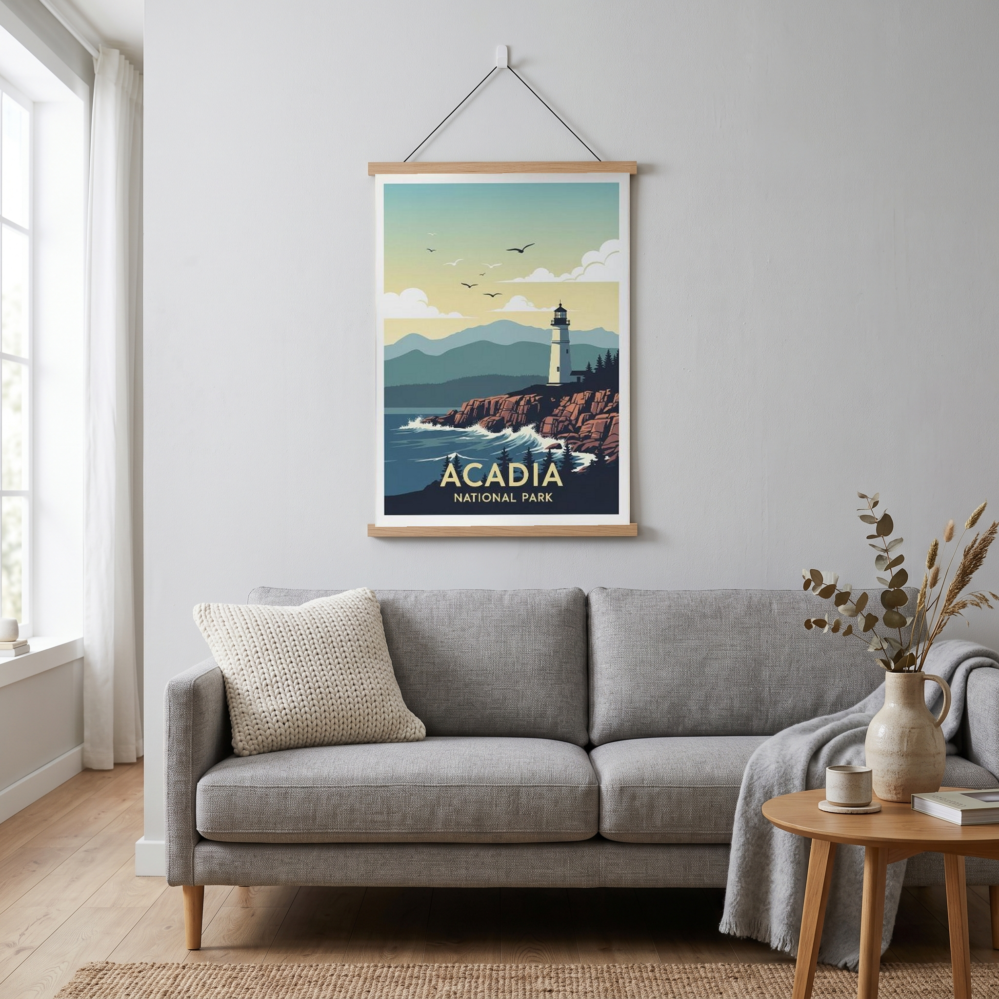 Acadia National Park Poster — Vintage Maine Lighthouse Coastal Print