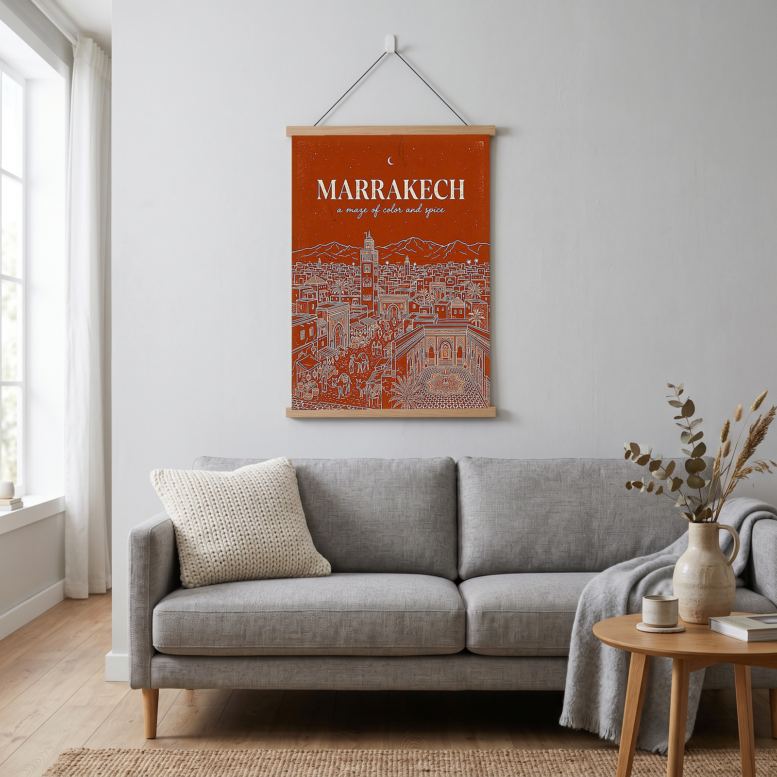 Marrakech Line Art Print — Terracotta Koutoubia Medina Skyline Wall Art