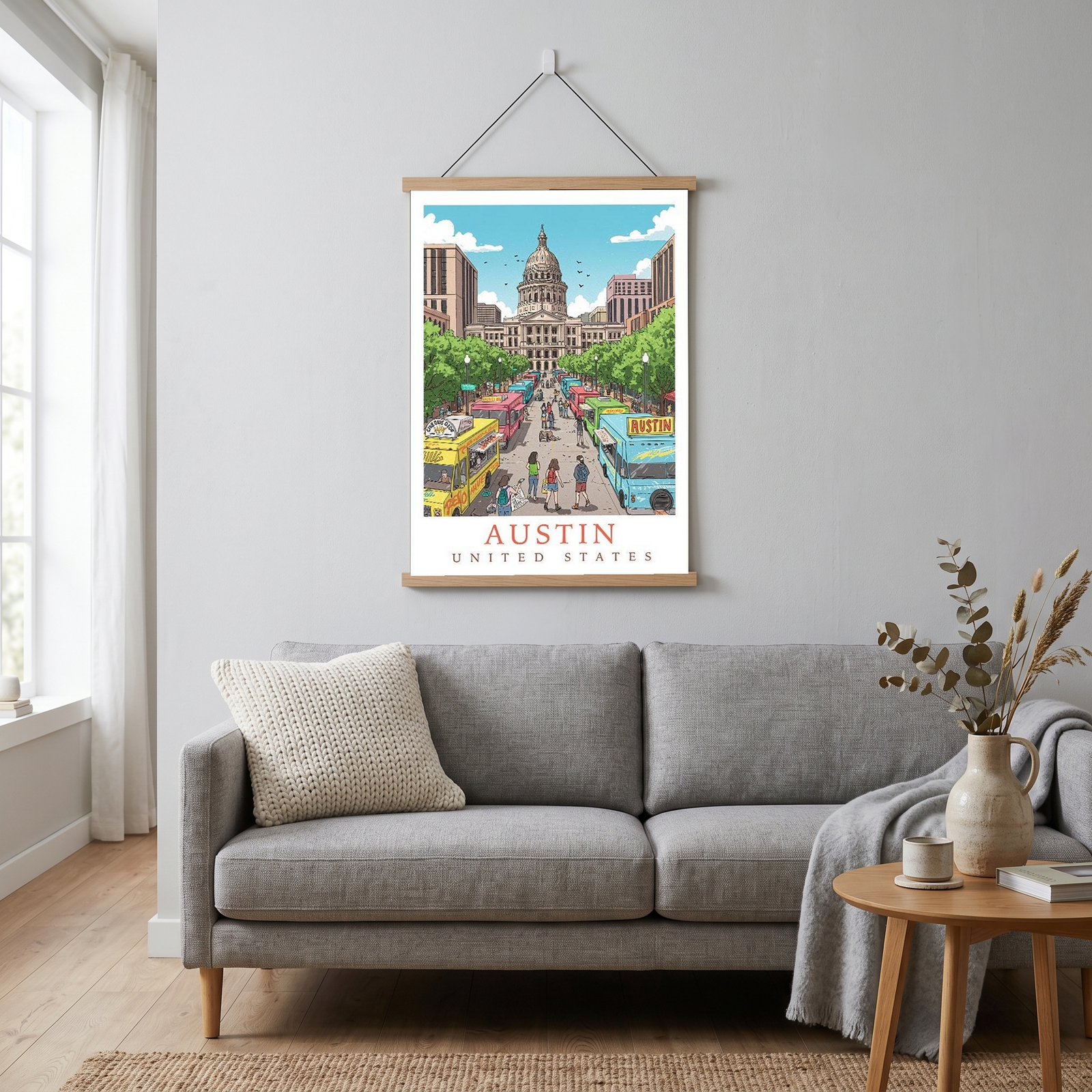 Austin Texas Travel Poster — State Capitol Food Truck Congress Print