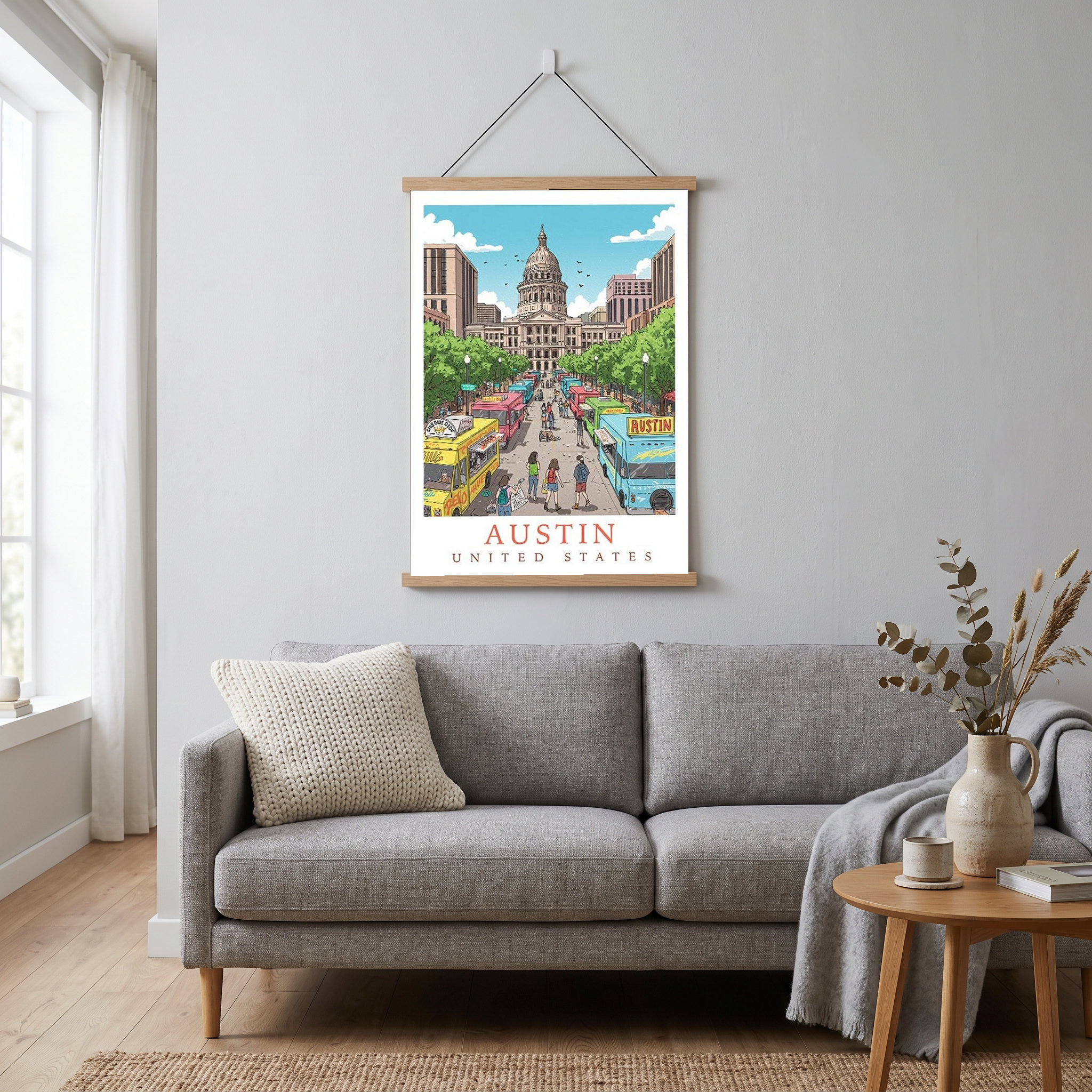 Austin Texas Travel Poster — State Capitol Food Truck Congress Print