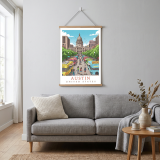 Austin Texas Travel Poster — State Capitol Food Truck Congress Print