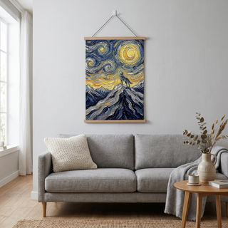Lone Wolf Howling Mountain Peak Print — Van Gogh Starry Night Wall Art
