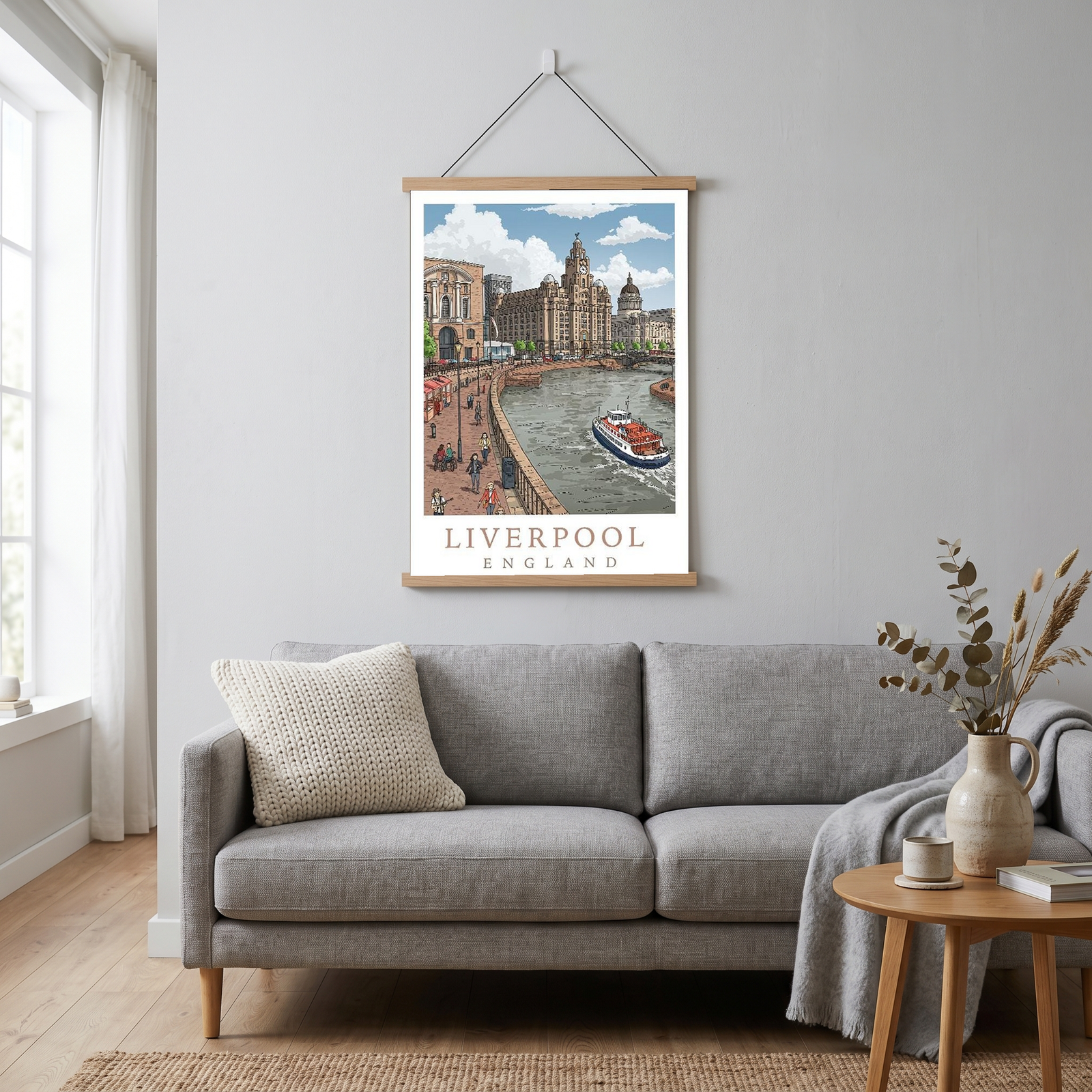 Liverpool England Travel Poster — Pier Head Liver Building Waterfront Print