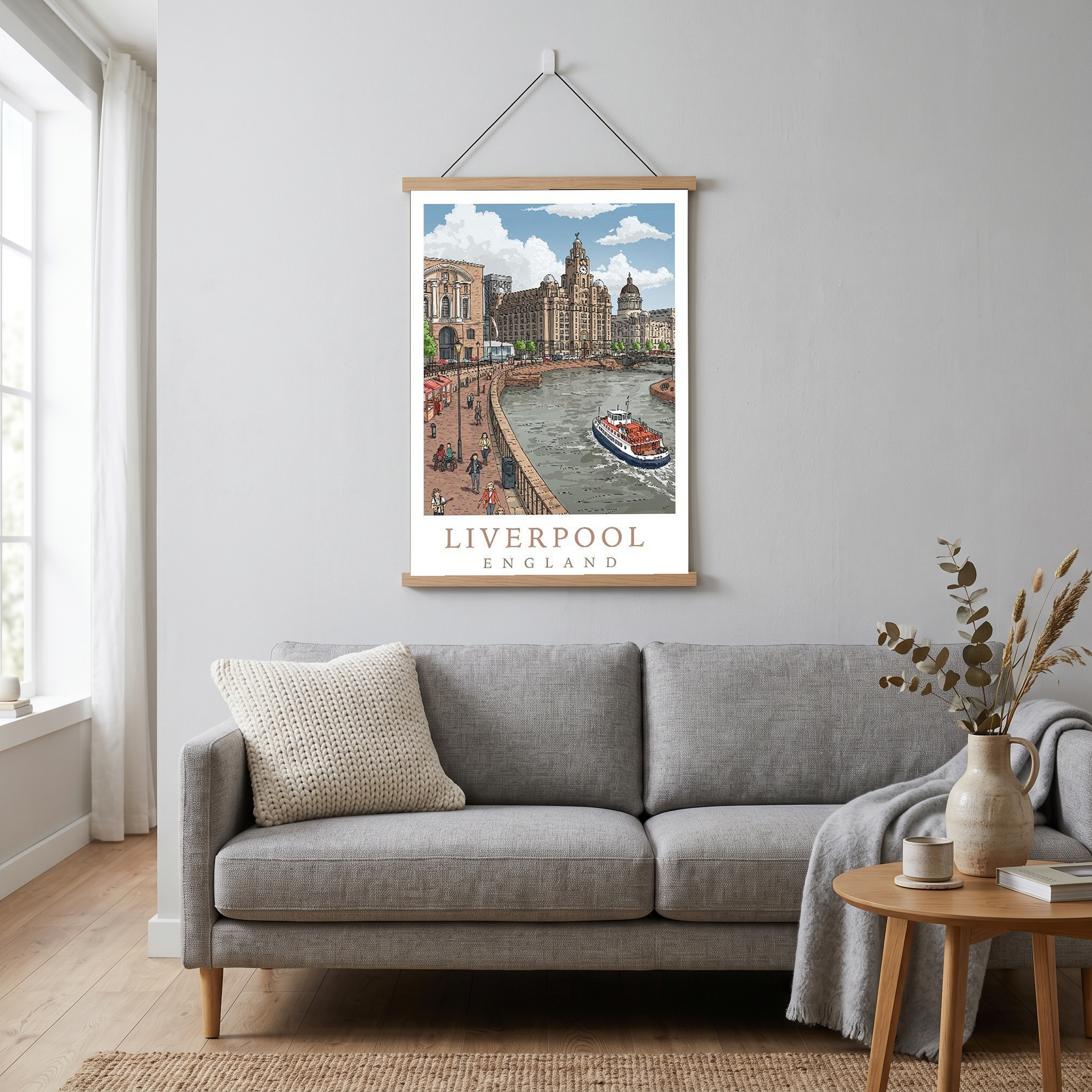 Liverpool England Travel Poster — Pier Head Liver Building Waterfront Print