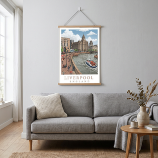 Liverpool England Travel Poster — Pier Head Liver Building Waterfront Print
