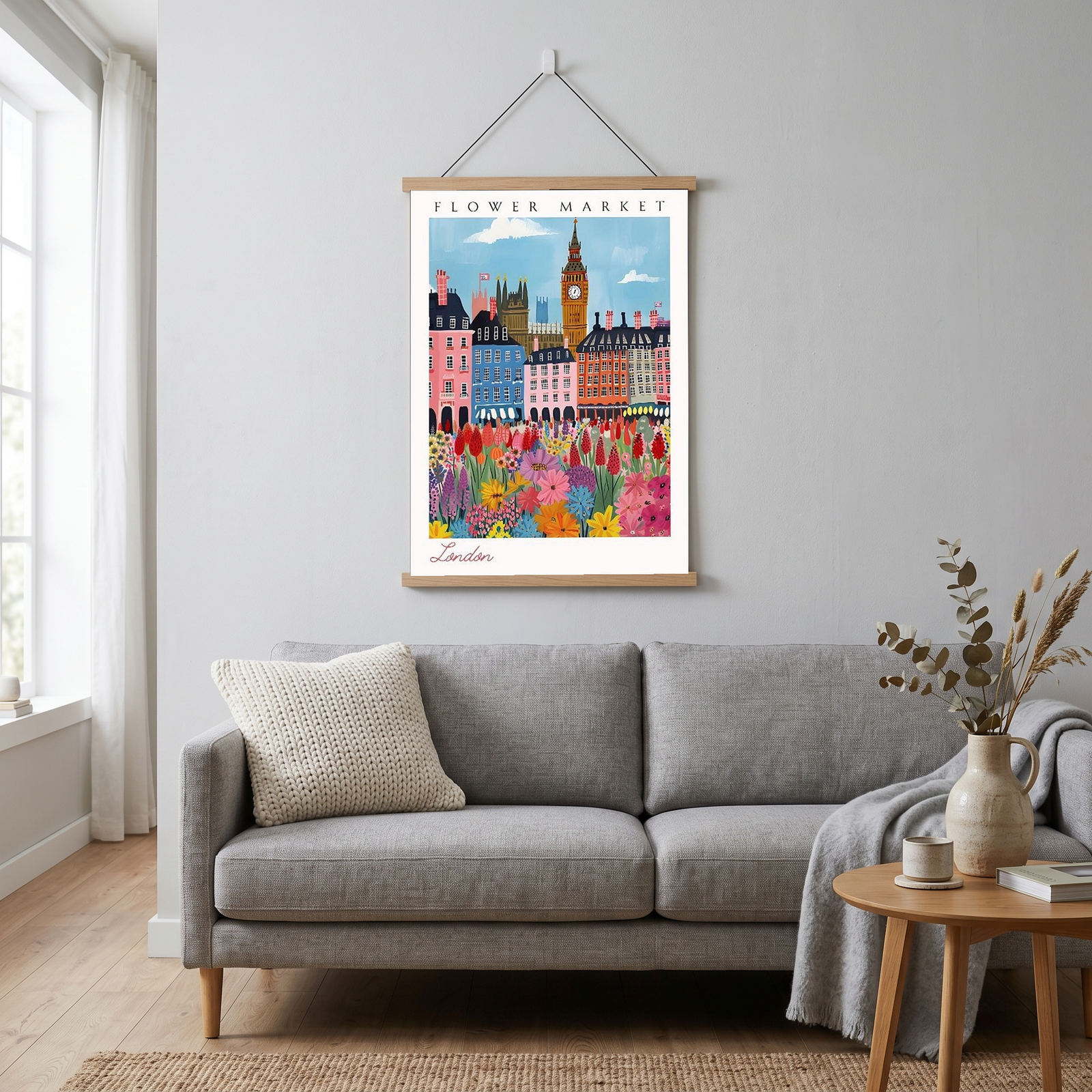 London Flower Market Print — Big Ben Cityscape British Botanical Art
