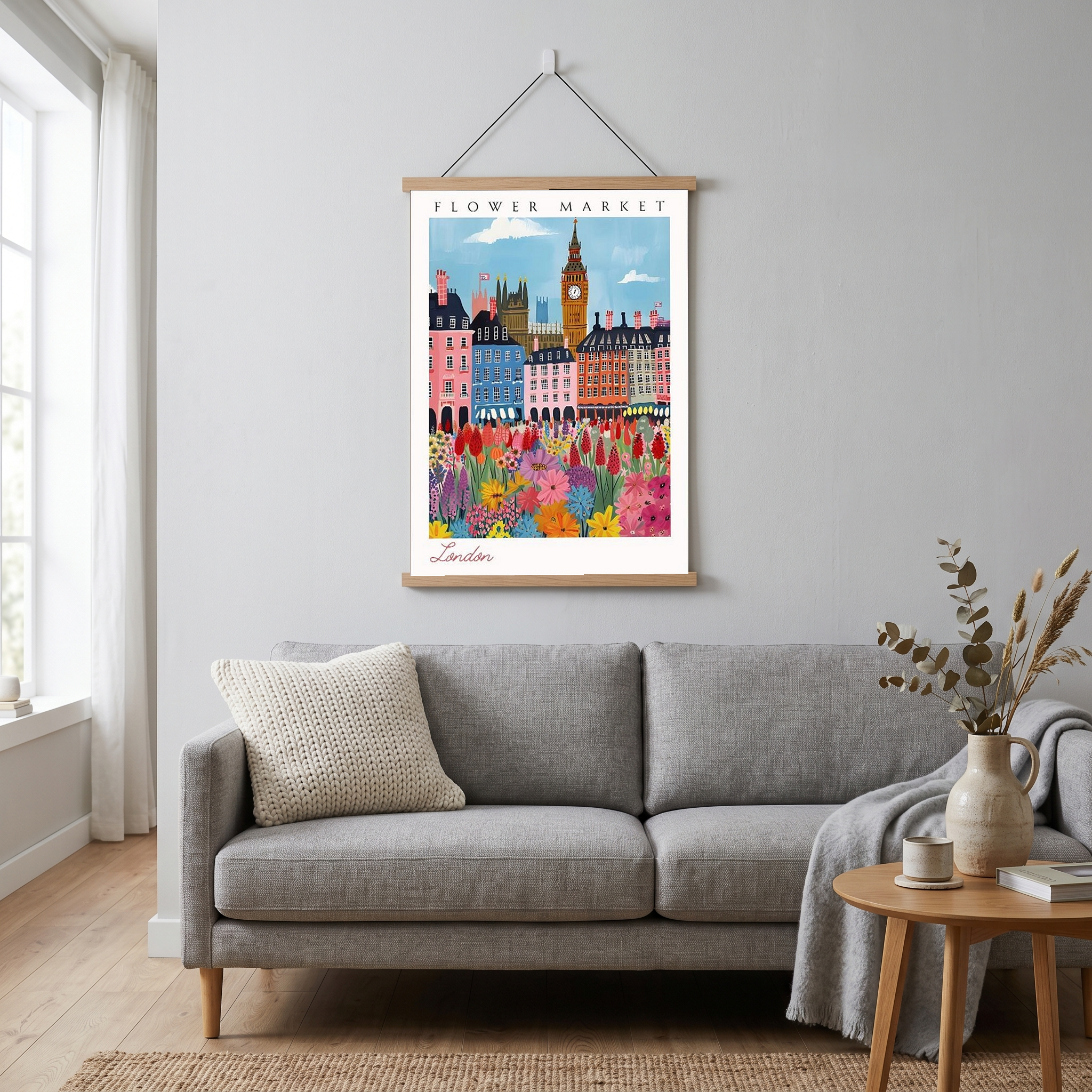 London Flower Market Print — Big Ben Cityscape British Botanical Art