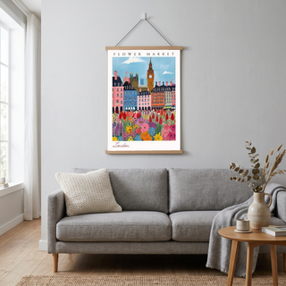 London Flower Market Print — Big Ben Cityscape British Botanical Art