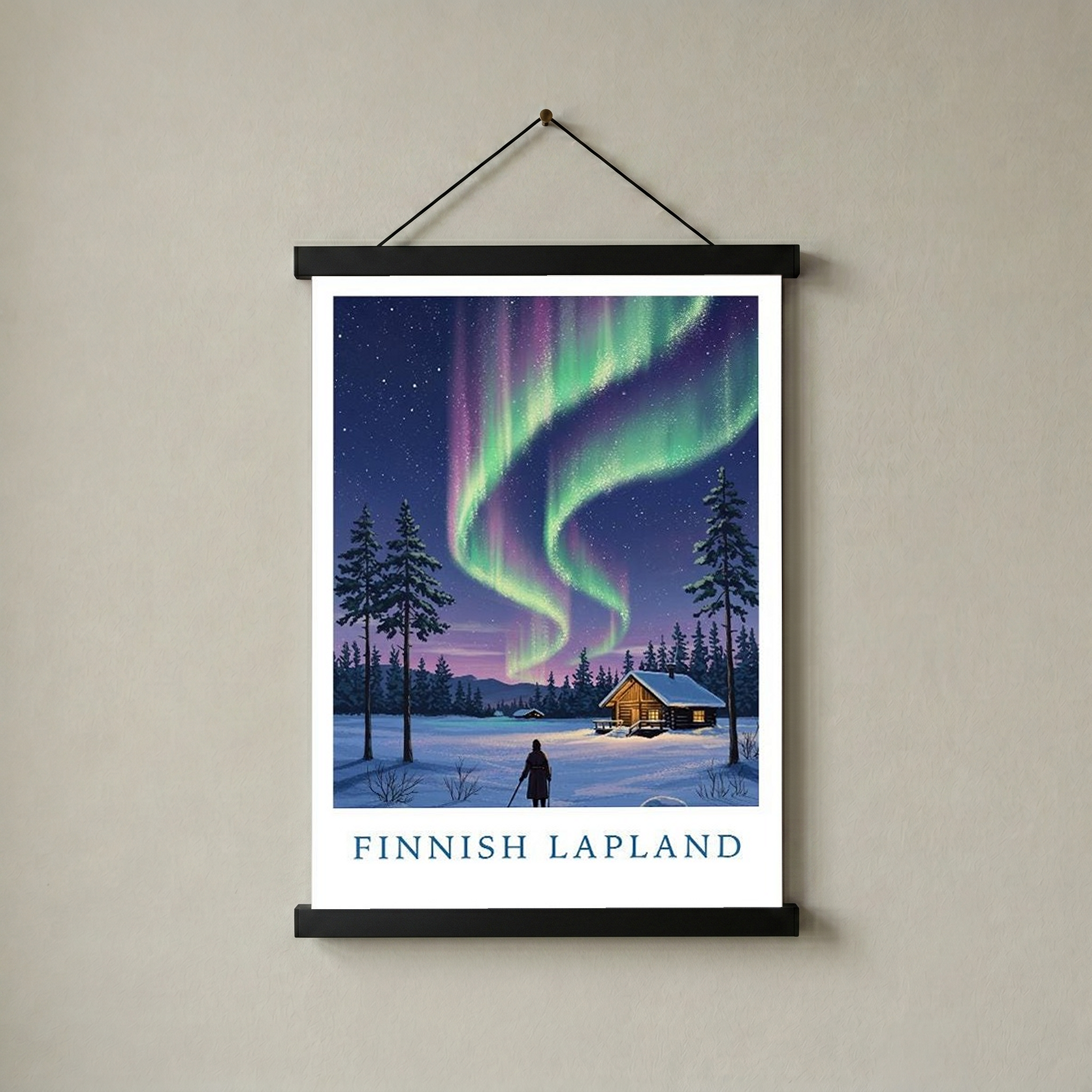Finnish Lapland — Northern Lights Cabin Winter Wall Art Print