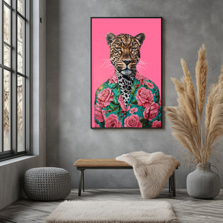 Floral Leopard Wall Art Print — Botanical Animal Poster