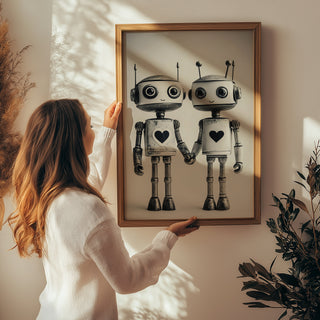 Mechanical Hearts Wall Art Print — Industrial Robot Love Poster