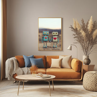 Tin Can Love Wall Art Print — Whimsical Robot Romance Poster