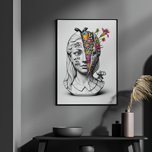We're All Mad Here: Alice Tablo Boyutlarında ve Yüksek Kaliteli Poster