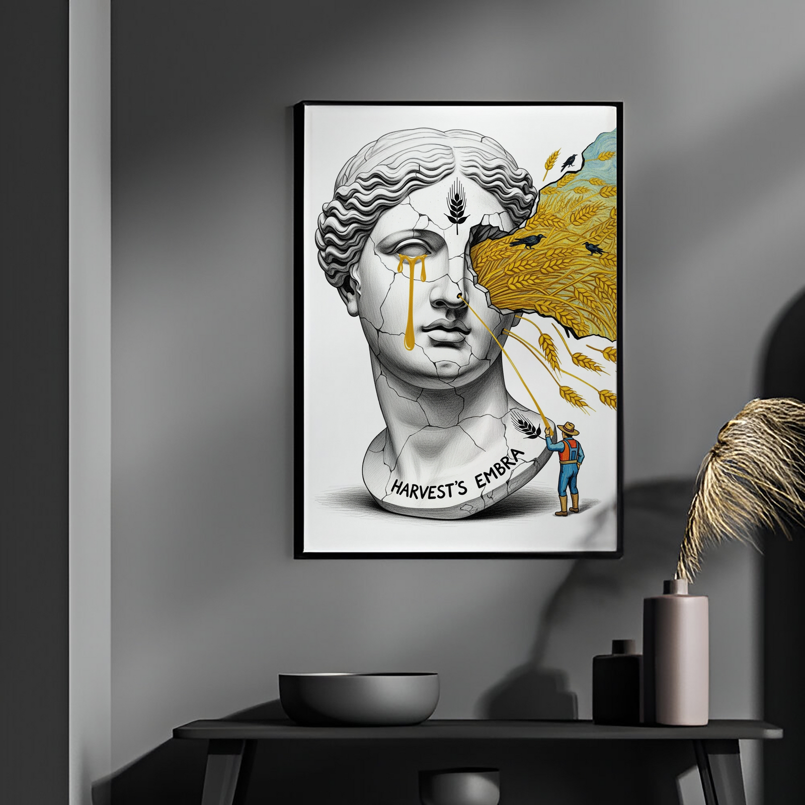 Harvest's Embrace — Surreal Demeter Bust Wall Art Print