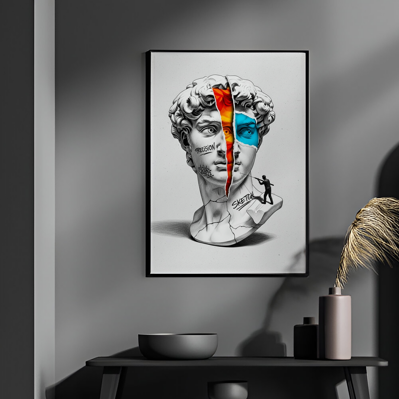 Precision & Sketch — Surreal David Bust Wall Art Print