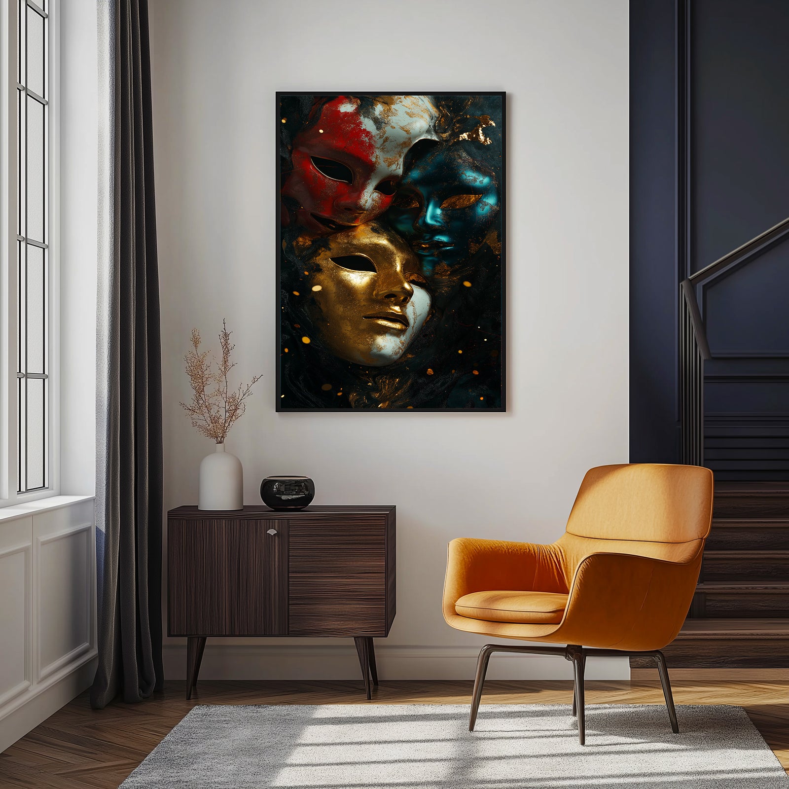 Chromatic Masks Wall Art Print — Mystical Three Masks Poster