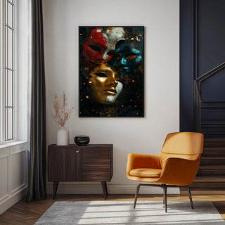 Chromatic Masks Wall Art Print — Mystical Three Masks Poster