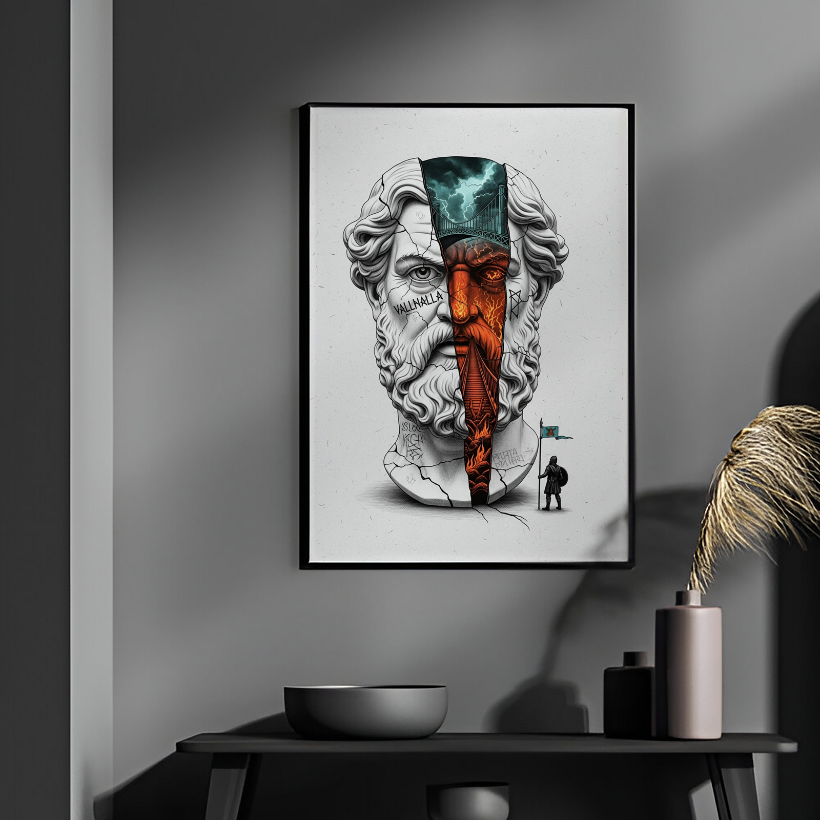 Valhalla Odin — Surreal Norse Mythology Wall Art Print