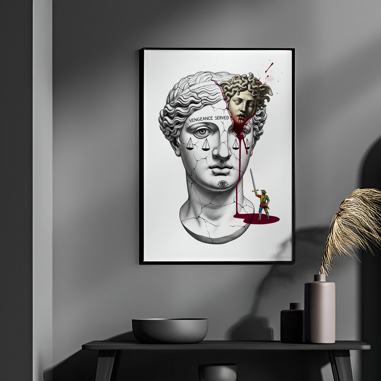 Vengeance Served Medusa — Surreal Greek Mythology Wall Art Print