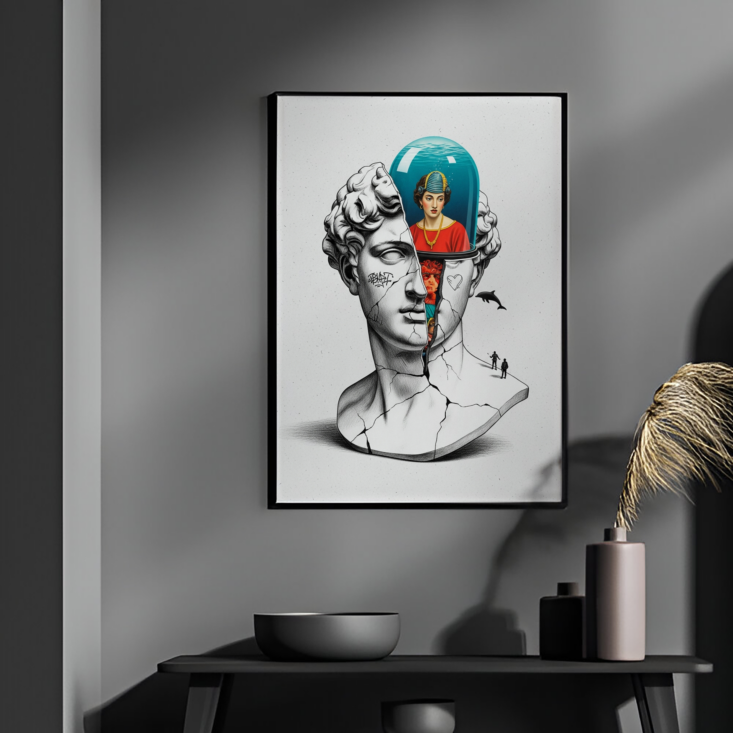 Aquarium Mind — Surreal David Bust Wall Art Print