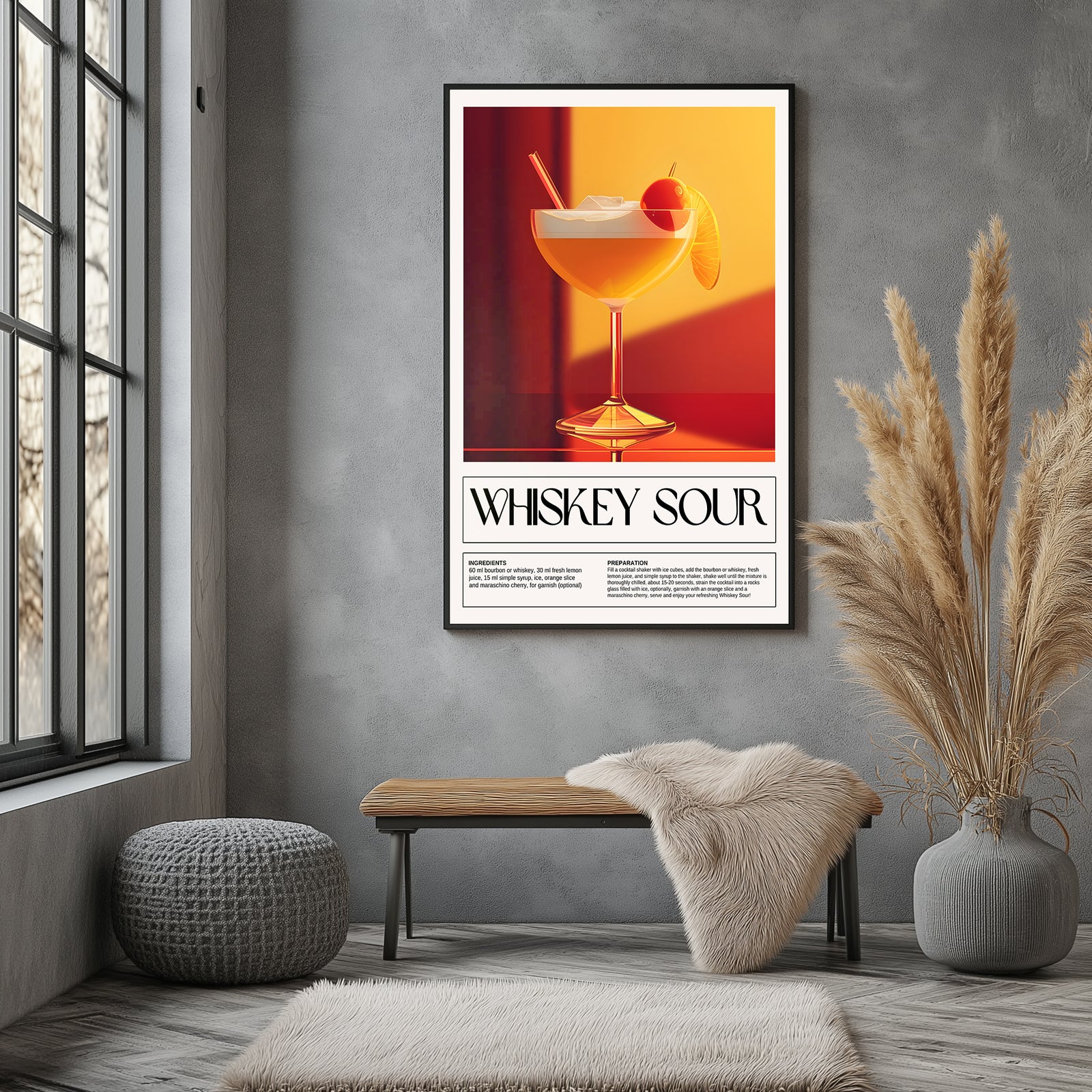 Whiskey Sour Wall Art Print — Classic Bourbon Cocktail Poster