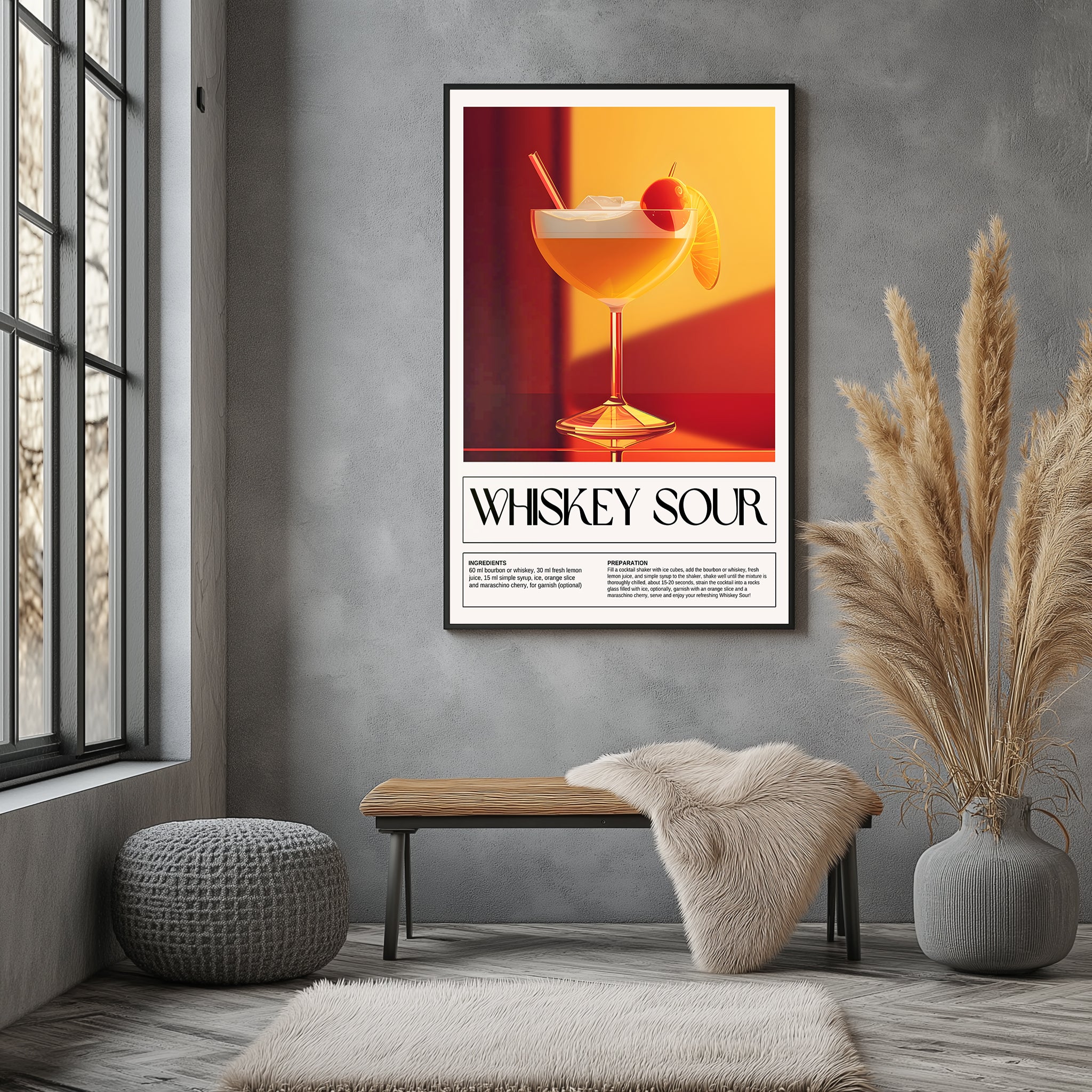Whiskey Sour Wall Art Print — Classic Bourbon Cocktail Poster