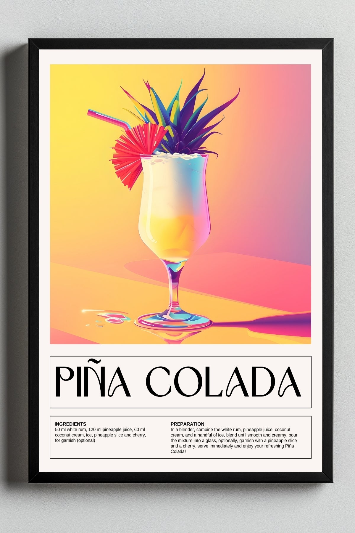 Pina Colada Wall Art Print — Tropical Coconut Rum Cocktail Poster
