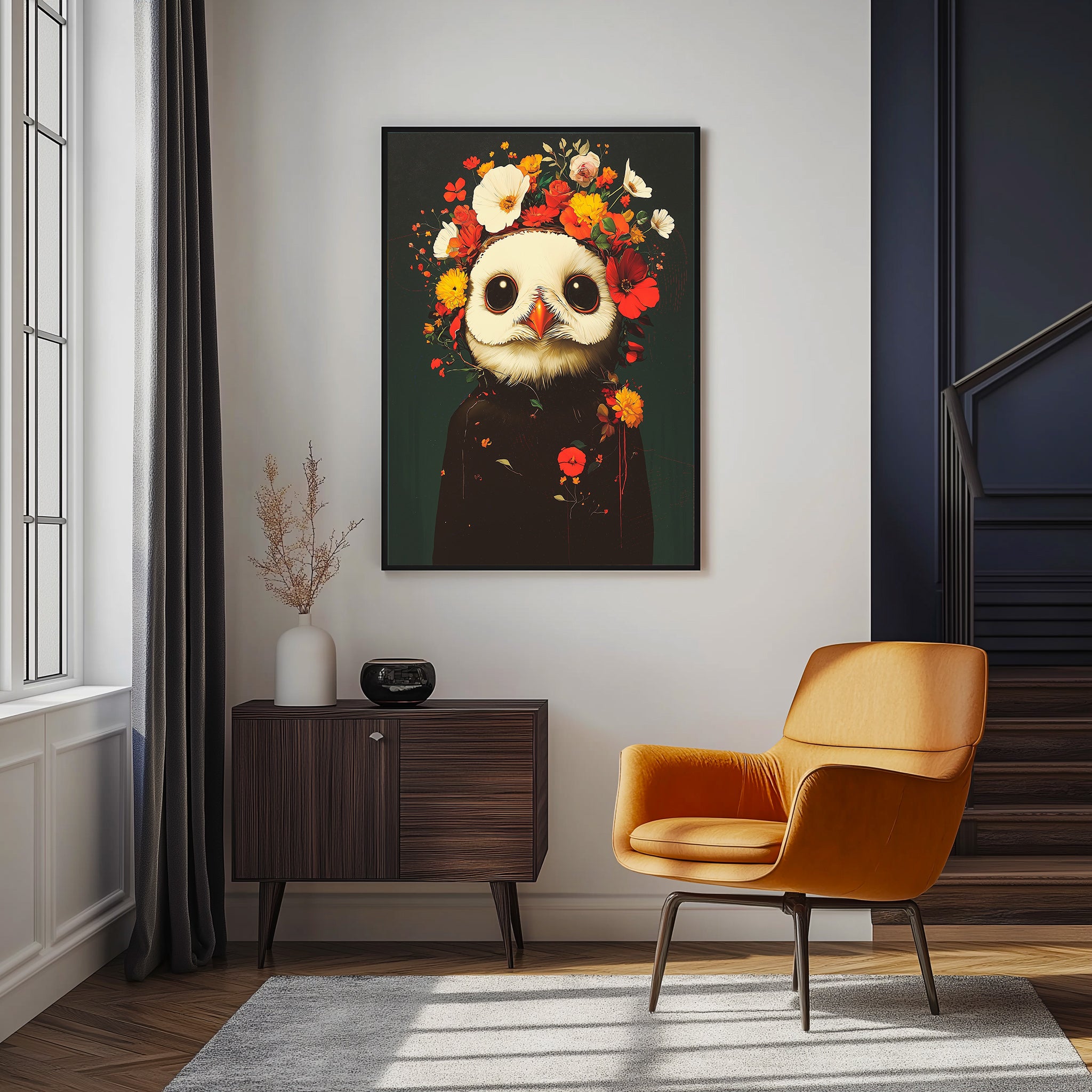 Blossom Bird Wall Art Print — Botanical Floral Bird Illustration Poster