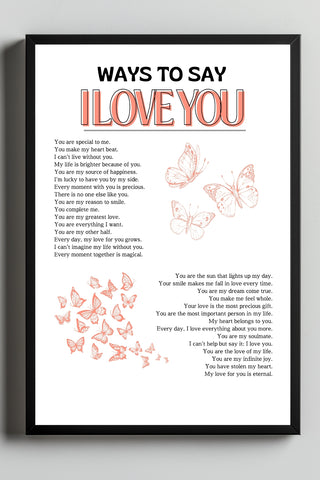 Ways to Say I Love You Wall Art Print — Multilingual Love Quote Poster