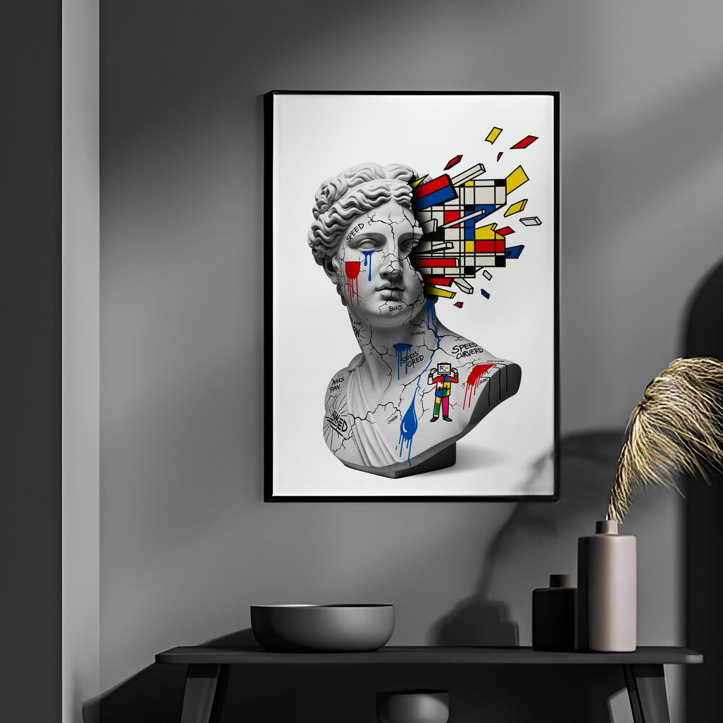 Mondrian Explosion — Surreal Venus Bust Wall Art Print