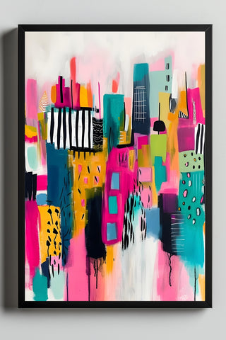 Neon Cityscape Wall Art Print — Urban Skyline Poster