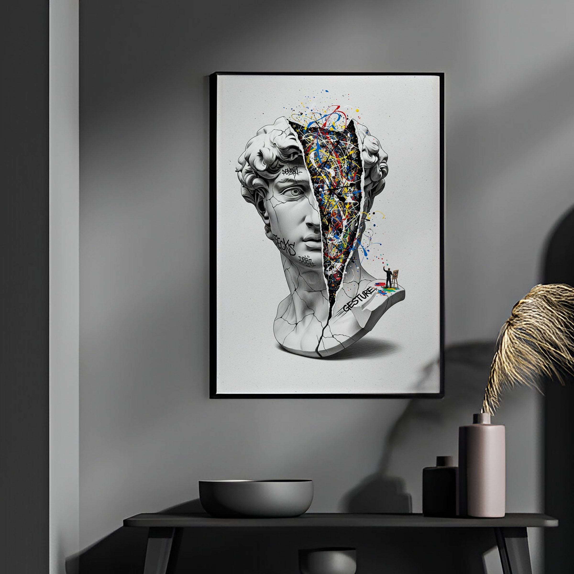 Gesture Pollock — Surreal David Bust Wall Art Print
