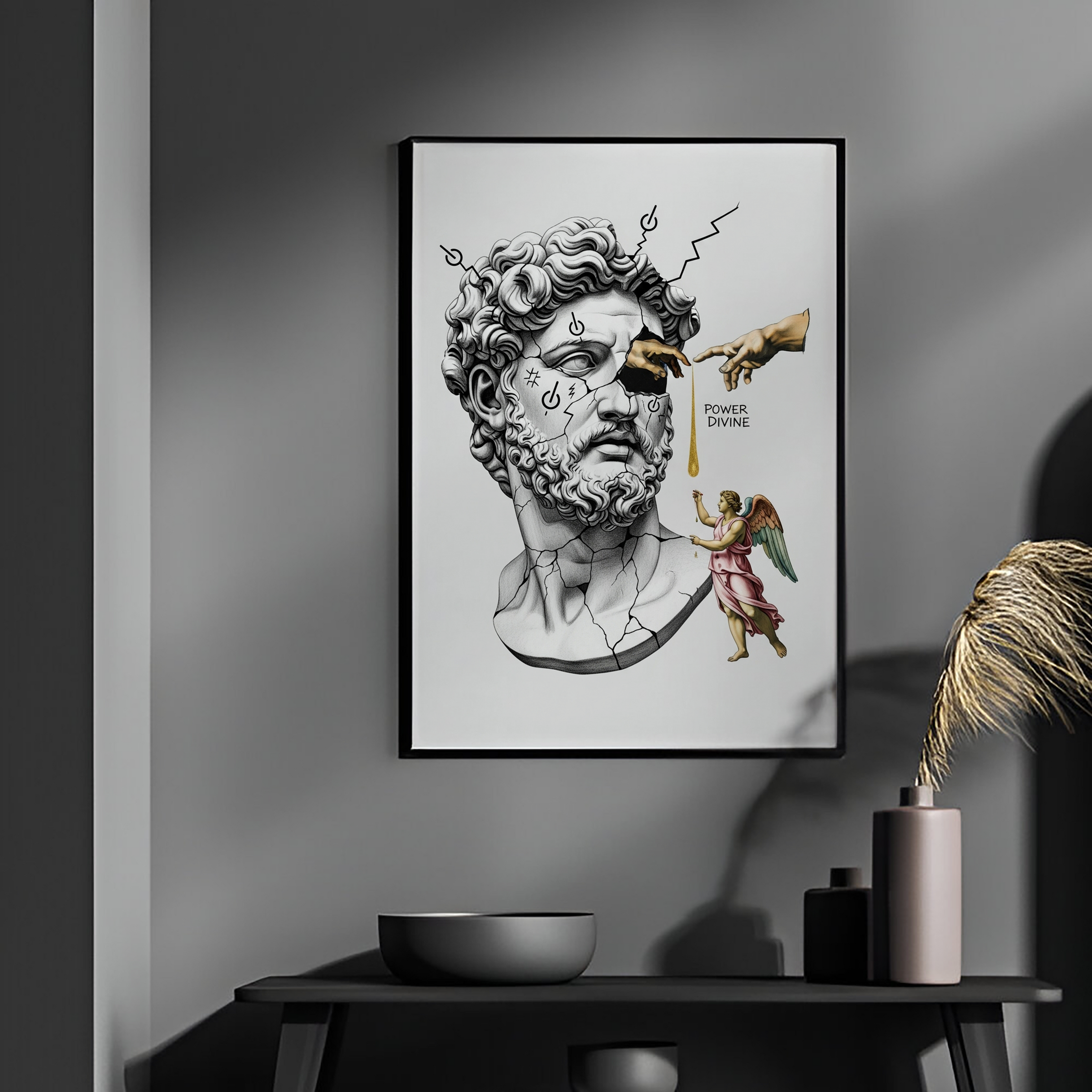 Power Divine — Zeus Meets Michelangelo's Creation of Adam Wall Art Print