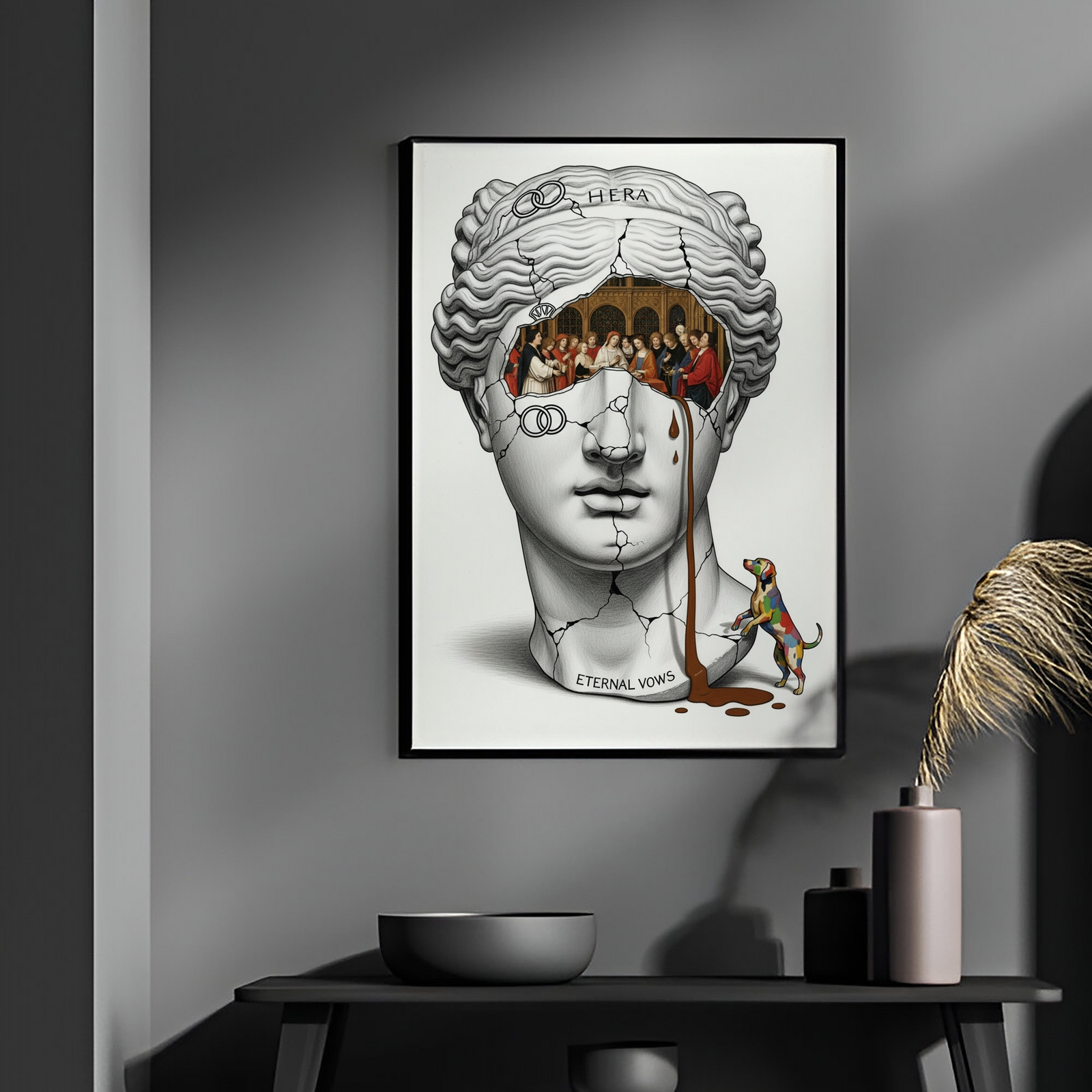 Hera Eternal Vows — Surreal Goddess Bust Wall Art Print